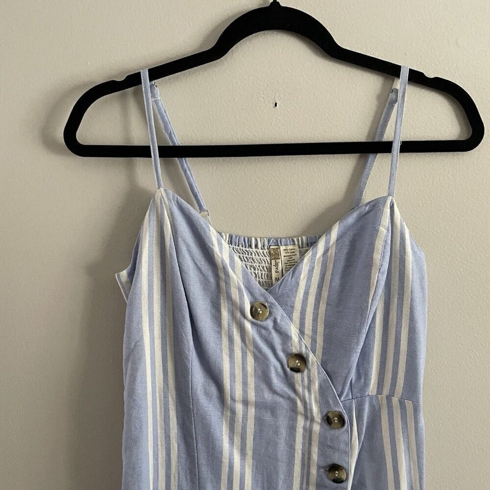 Japna Women M Blue White Striped Linen Cotton Nautical Sleeveless Skort Romper - Picture 3 of 9